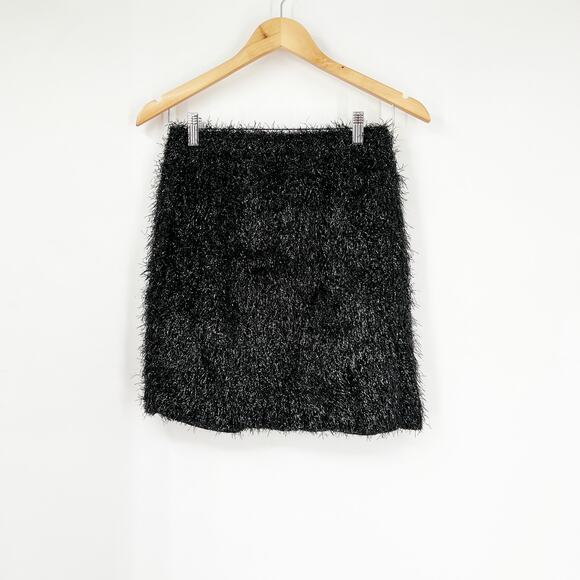 French Connection Black Tinsel Mini Skirt Size Small - Picture 1 of 5